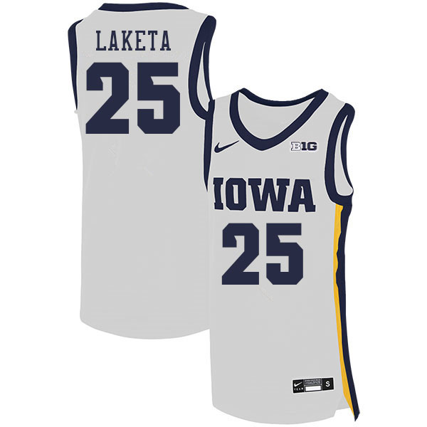 Men #25 Luc Laketa Iowa Hawkeyes College Basketball Jerseys Sale-White